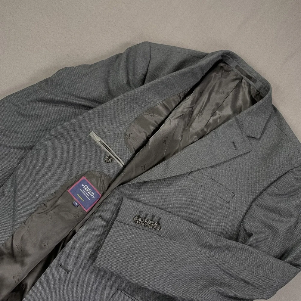 Charles‎ Tyrwhitt Birdseye Blazer Mens 44R Gray Classic Super 120s Wool Stretch